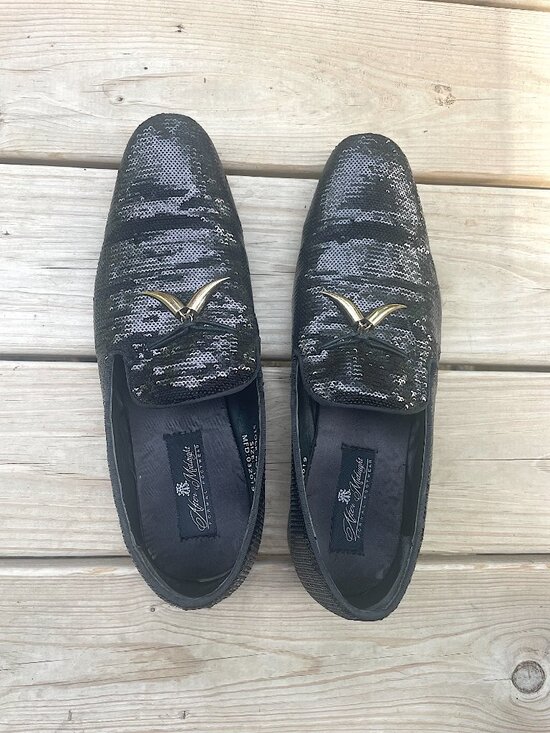After Midnight Black Sequin Loafer Men 12 Gold Horn Tassel Maximalist Glam main image 14